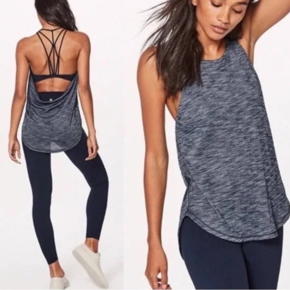 Lululemon Raise The Barre Tank Heathered Nocturnal Teal 2 in 1 Bra Tank Size 2 - Picture 3 of 3